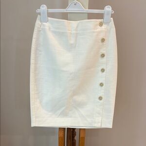 LOFT Off White Asymmetrical Pencil Skirt Knee-Length